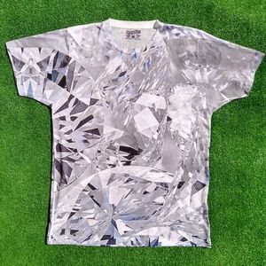 All-Over Multi Diamond Ice Jewelry Brilliant Gem Bling Image Print Med Shirt NWT